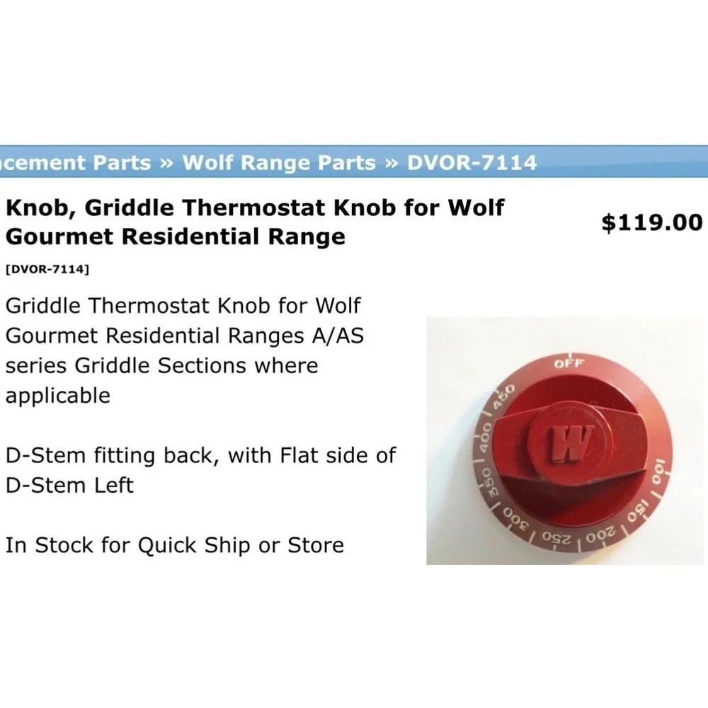 Wolf Griddle Thermostat Knob Range Red NEW KIP 5B76